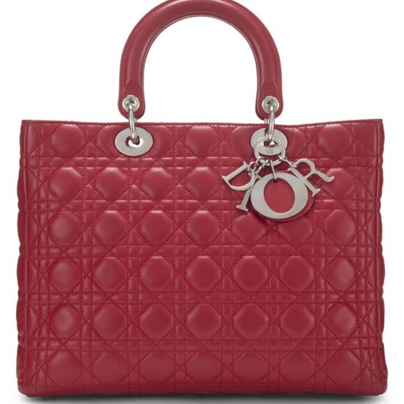 Christian Dior Medium Red Lambskin Cannage Shoulder Handbag - Picture 1 of 16